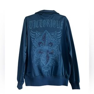 Victorious Jeweled Bling Fleur-de-lis Zip Up Track Jacket Men's S NWT